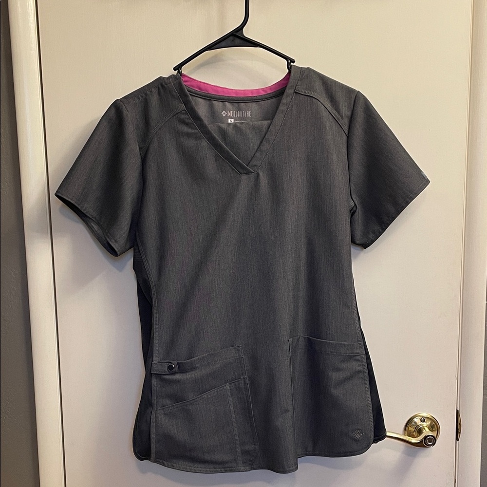 MedCouture Charcoal V-Neck Scrub Top and Matching Pants set